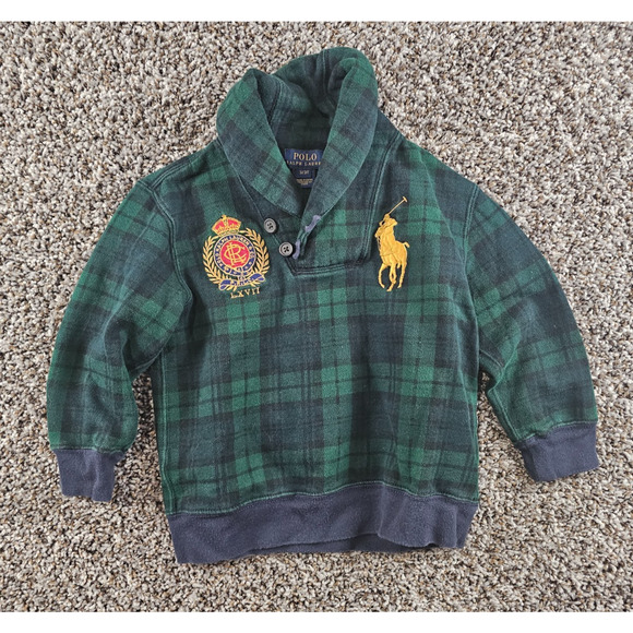 Polo Ralph Lauren Other - Polo Ralph Lauren boy's green tartan plaid fleece Sweater Sz 3T Green Blue